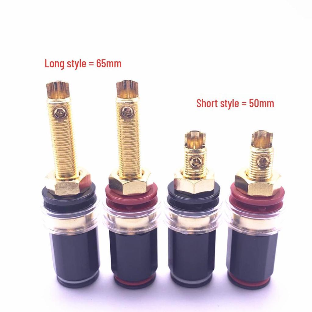 Gold-Plated Copper Audio Amplifier Terminal with Black Finish - No-Weld Banana Socket, Long/Short Post, M8 Screw Hole.