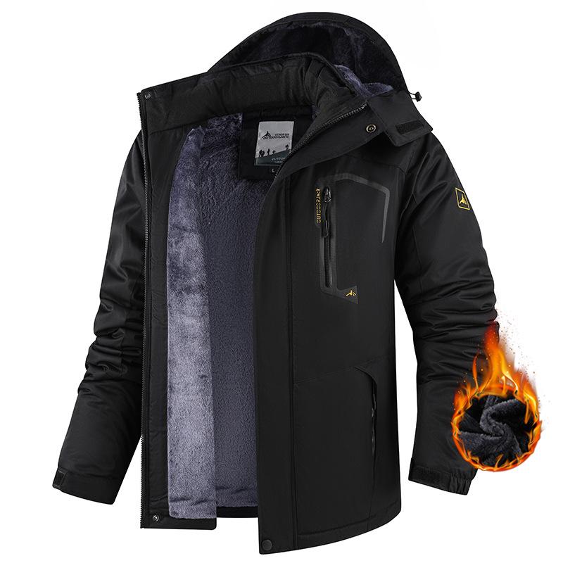 Cross-Border Outdoor Windproof Plus-Size Fleece-Lined Winter Windbreaker Jacket for Skiing and Fishing