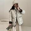 Autumn Down Cotton Padded Jacket Women's Contrast Lapel Rhombic Thin Short Loose Spring Cotton Padded Casual Coats Female
