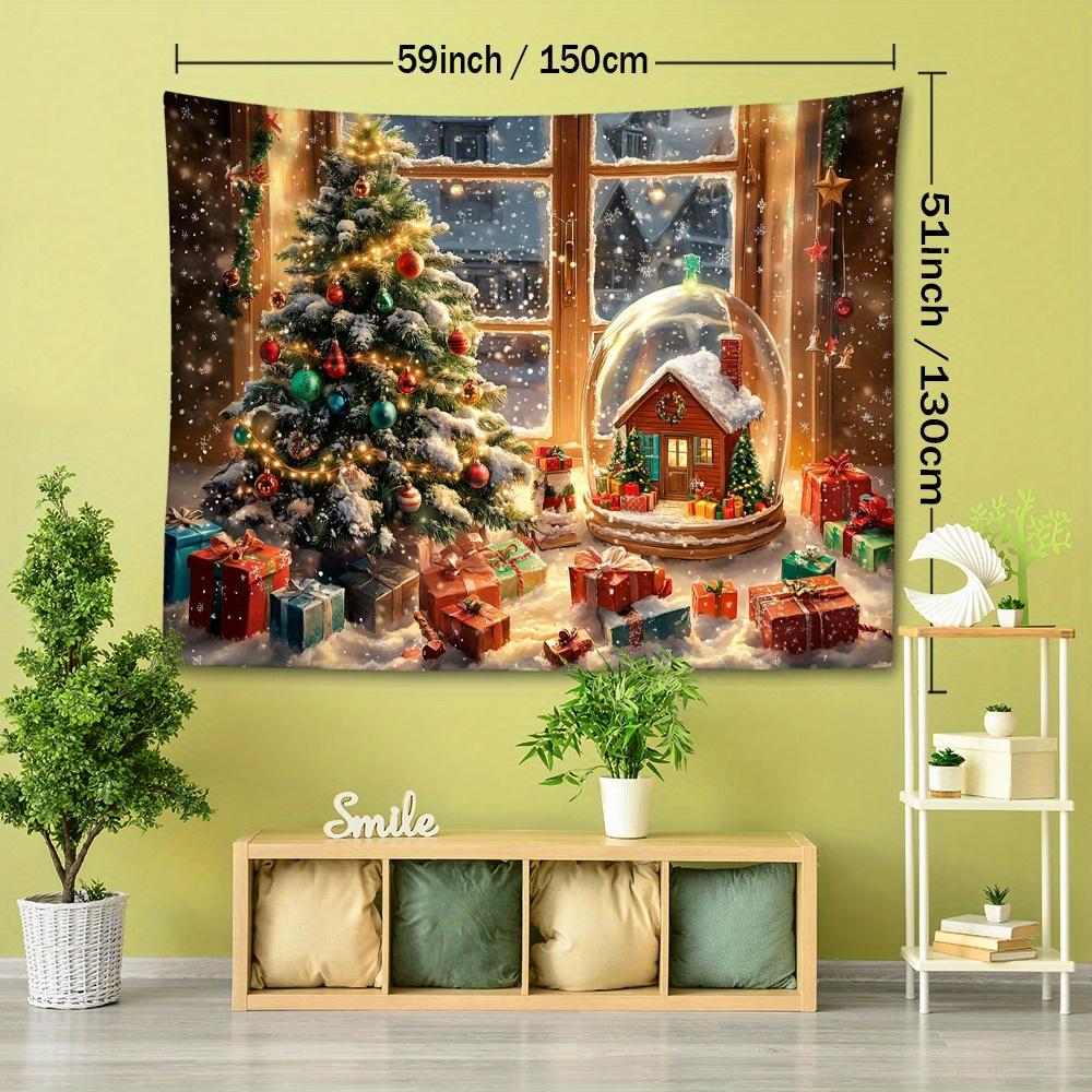 1pc European and American Style Christmas Indoor Tree Scene Snow House Gift Tapestry, Bohemian Home Living Room Bedroom Decoration Holiday Present wit