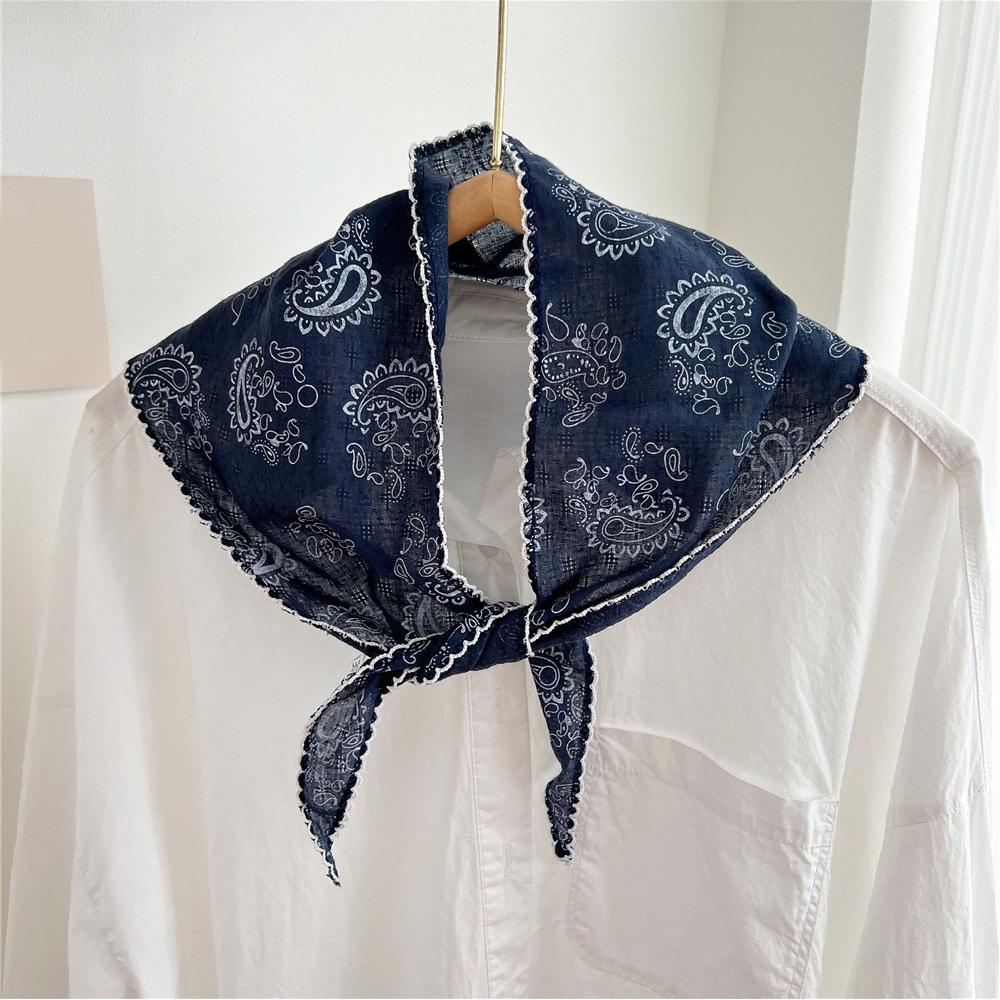 Scarf Women Cotton Linen Neck Head Scarves Headscarf Small Shawl Small Flower Thin Neckerchief Triangle Scarf Hair Scarf INS