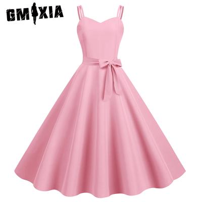 Damen Sommer Retro Sexy Neckholder Einfarbig Kleid