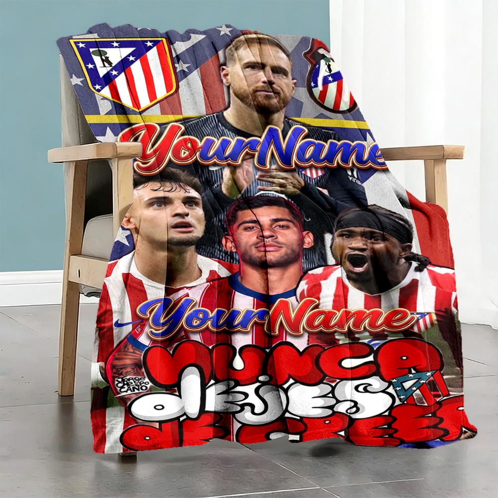 Atletico Madrid Customize Text Blanket Gift Customizable Blanket Comfortable Perfect for Office Chair Nap Livingroom Picnics Four Seasons Universal