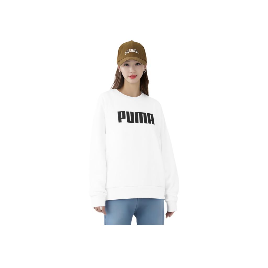 Puma Essential Logo Printed Sports Crewneck Sweatshirt Women Sweatshirt White 855318-02