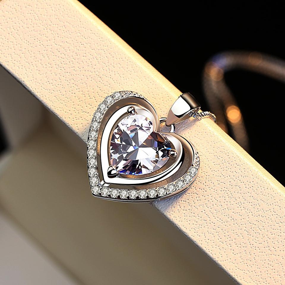 Zircon Heart Necklaces for Women Lover Silver Color Female Pendant Necklace Fashion Neck Chain Jewelry Girlfriend Birthday Gift