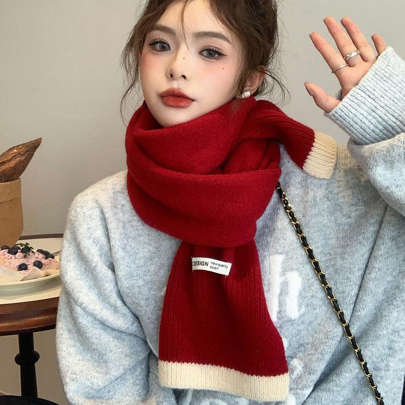 High-value winter girl warm scarf thickened knitted wool scarf versatile trendy student dopamine candy color