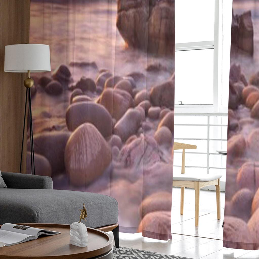 Felsiger Strand von Porth Nanven in Cornwall England bei Sonnenuntergang Chiffon Transparente Vorhänge Wohnzimmer Schlafzimmer Fenster Voiles Tüllvorhang
