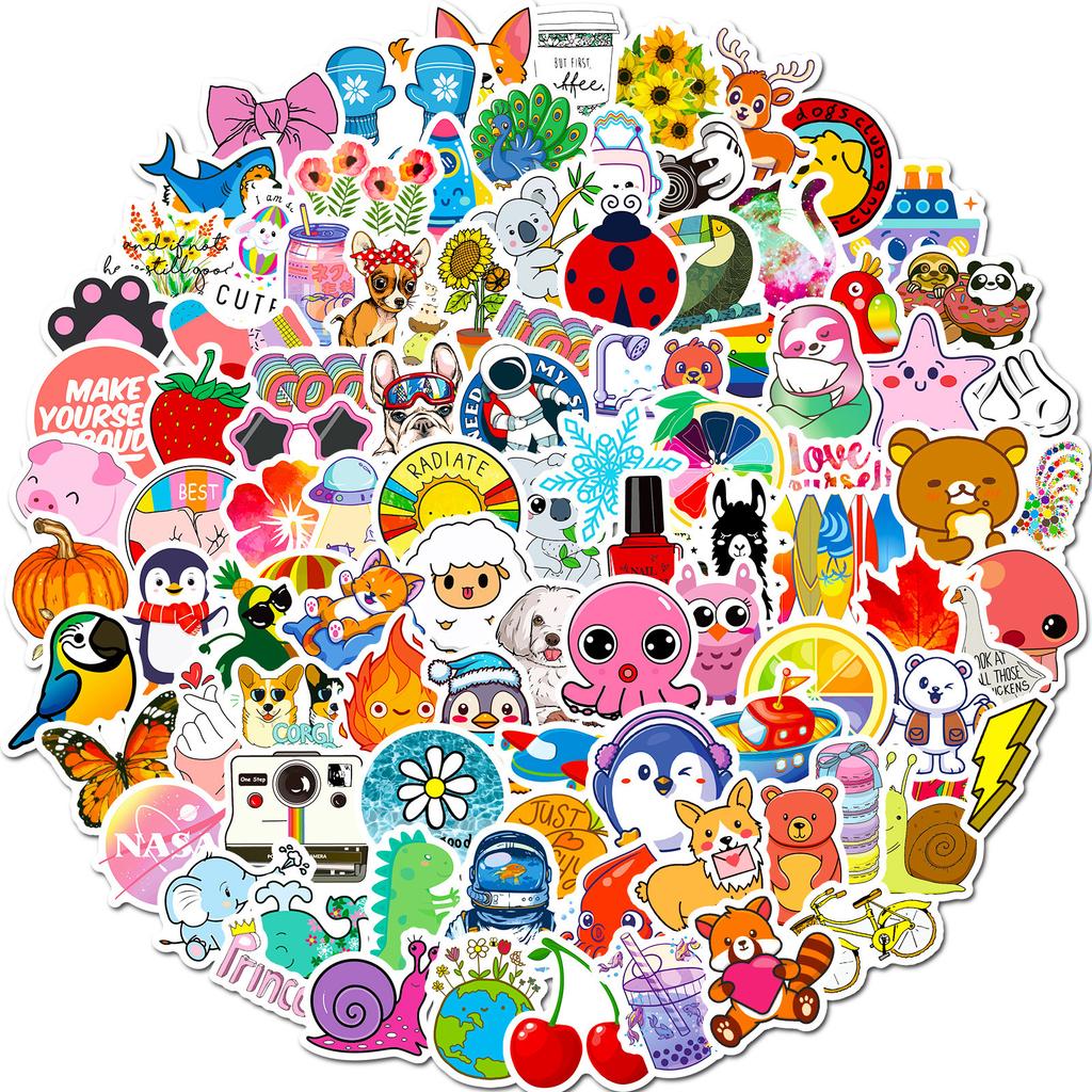 100 Small Size 4Cm Colorful Flywheel Mix And Match Small Fresh Stickers Ins Wind Vsco Cute Cartoon