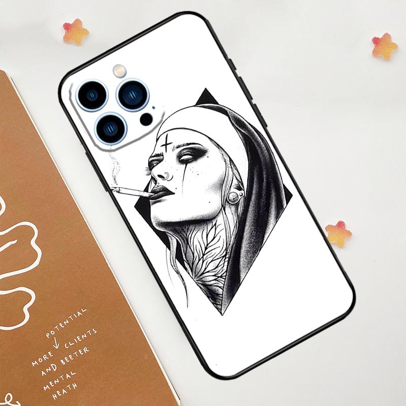 Dämonische Nonne Teufel Satan Kreuz Handyhülle Für iPhone 17 Pro Max 14 13 12 11 15 16 Pro Max mini 16 Plus 16e 17 Air Funda