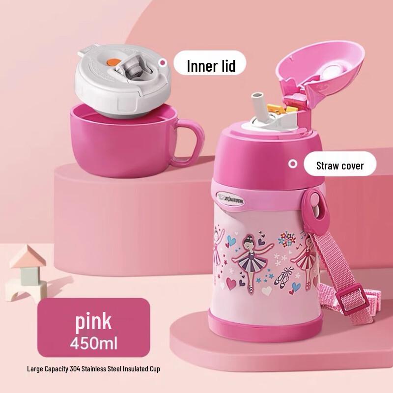 ZOJIRUSHI Stainless Steel Kids 2-Way Insulated Straw Bottle 450ml