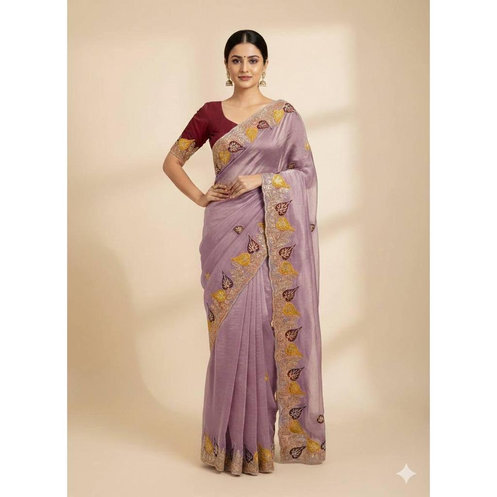 Saris purs et doux en satin Fandy avec d'incroyables sequins de 3 mm et du travail au fil multicolore