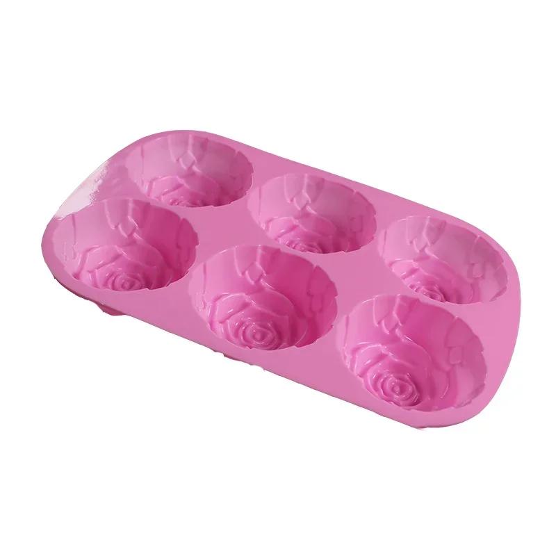 3D Cupcake, Flower Rose, Ice Cream, Chocolate, Soap, Muffin, Cake Silicone Molds with 6 Holes, Bakeware, Baking Cake Pan