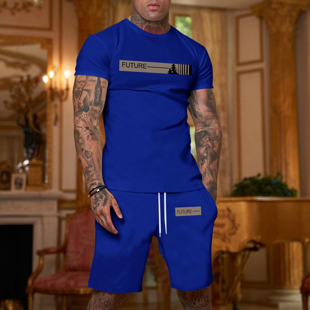 Herren bedrucktes Übergrößen lockeres Kurzarm- und Shorts-Set Lässiges Kurzarm- und Shorts-Set