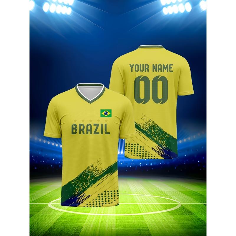 

Brazil Jerseys Pattern T-Shirt For Men Football Customized 3D Printed Short Sleeve Tops Summer Loose O-Neck T Shirts Sport Tees 6XL