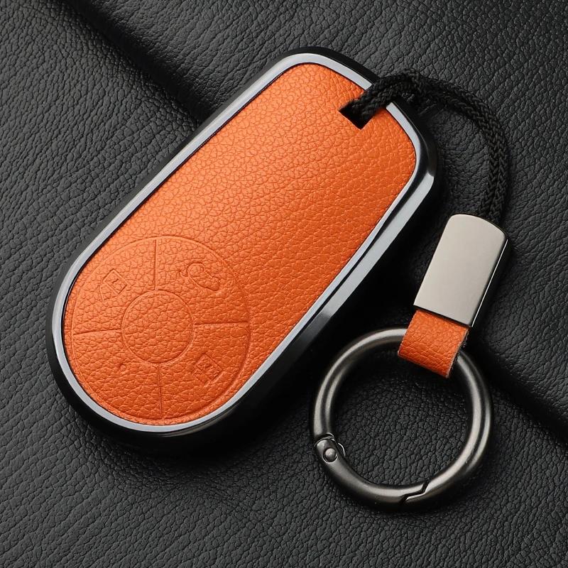 Aluminum Alloy Goatskin Car Key Case Cover For Greatwall Ora R1 R2 Good Cat Gt Lightning Cat Ballet Cat White Cat Iq Keychain