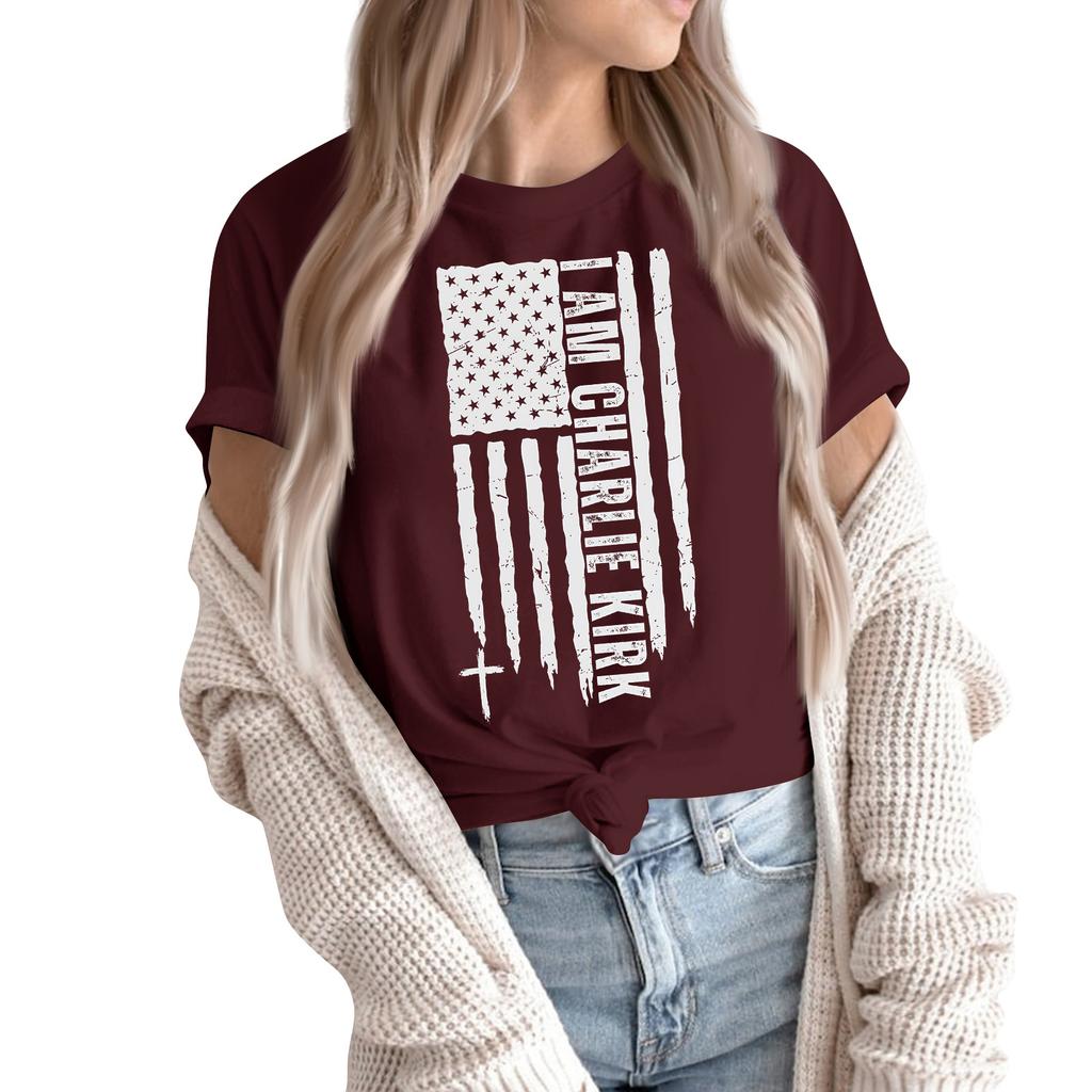 Women's Fashion Casual Printed Short Sleeve Round Neck Pullover Tops