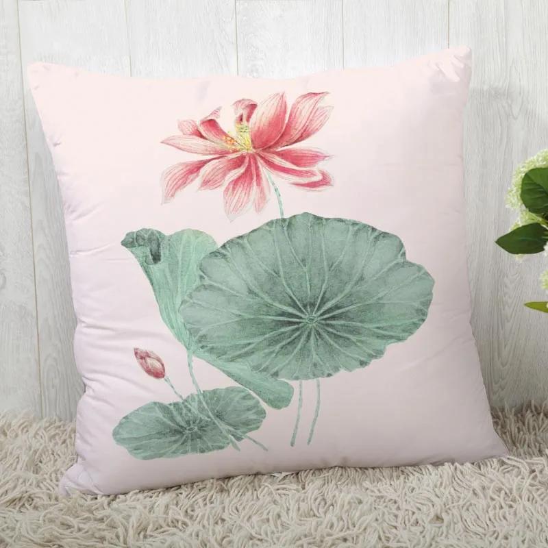 New Lotus Pillow Cover Bedroom Home Office Decorative Flowers Pillowcase Square Zipper Pillow Cases Satin Soft No Fade