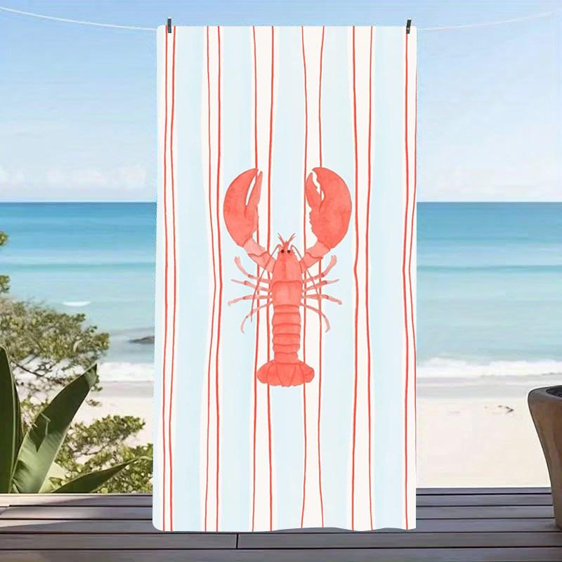 Cute Lobster Print Microfiber Beach Towel Marine Animal Bath Towel Aesthetic Coastal Style Swim Blanket For Beach Travel
