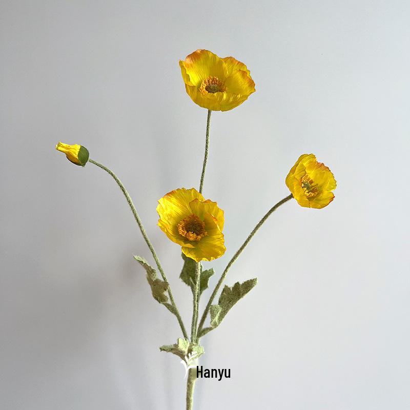 Autumn Poppy Flocked Artificial Flowers for Wedding and Home Decor