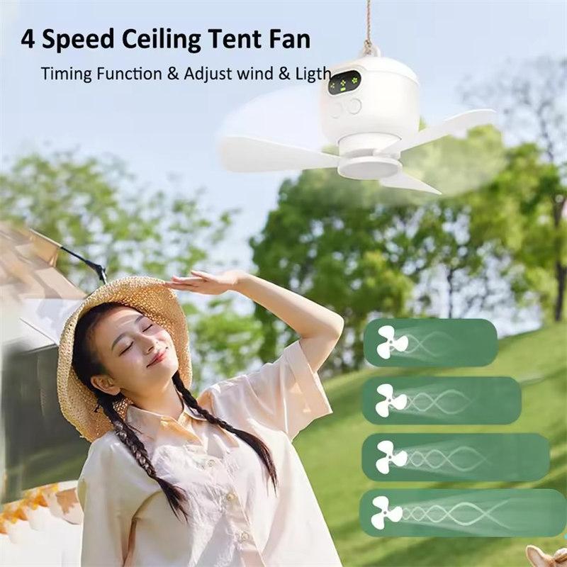 Portable Ceiling Fan for Camping Tent, 8000mAh Rechargeable, Wireless, Remote Control, with Light, Air Circulator for Outdoor, Indoor, and Canopy Use