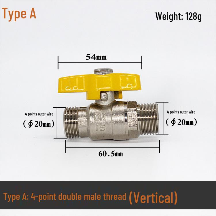 Brass Gas Valve: 4-Point Household Threaded, 6-Point Floor Heating Boiler Ball Valve, Wall-Hung Angle Valve
