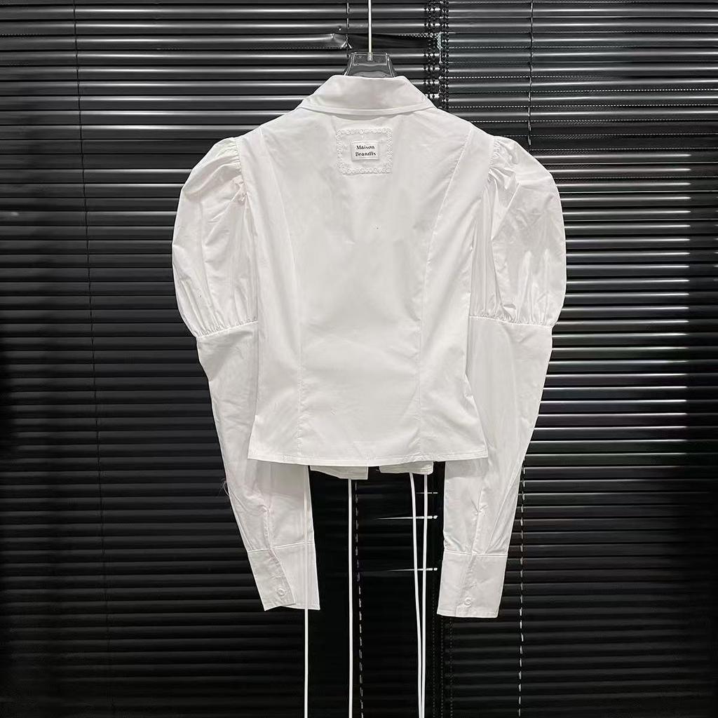 2025 Spring Lace-up Lantern Sleeve Fitted Waist Shirt