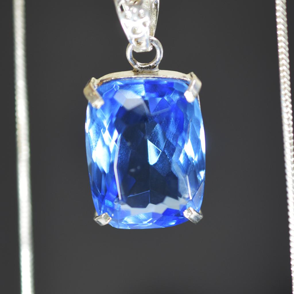 Natural London Topaz Blue Pendant Cushion 73 Gems 925 Sterling Silver CERTIFIED my-415-k