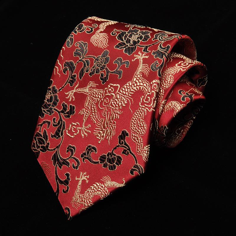 Tie Men'S Dress Chinese Wind Dragon Pattern 9Cm Retro Red Black Blue Ethnic Wind Chinese Dragon Calligraphy Pattern