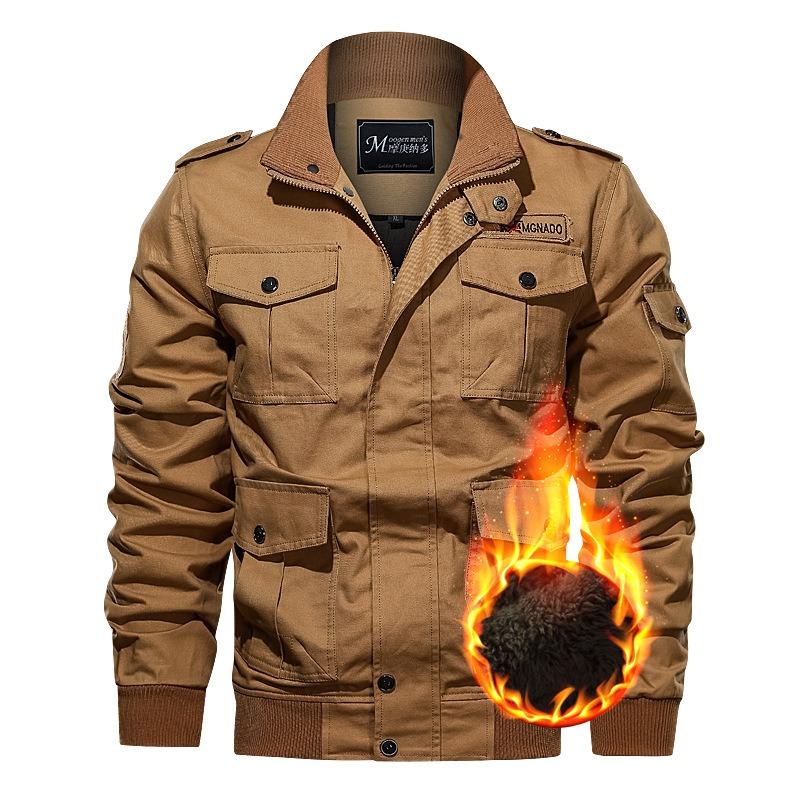 New fleece thickened large size loose jacket, casual multi-pocket medium coat for men