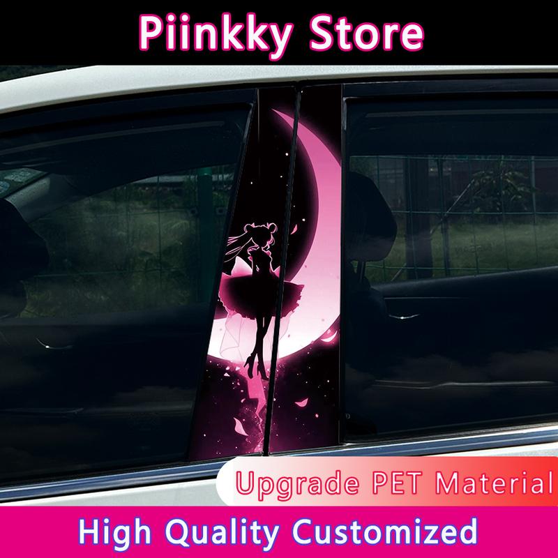 1/2pcs Anime Lovely Girl Car Stickers DIY Car B-pillar Cover Scratches Waterproof Durable Decoration Auto PET Decals