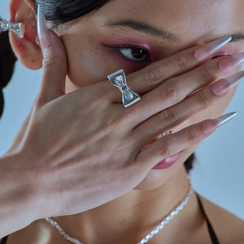 NOAKK (Immediate Shipping) Reborn Ribbon Ring 001-Silver