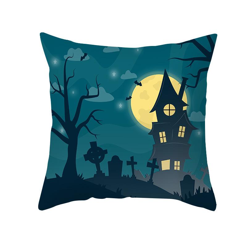 Halloween Pillow Case Cartoon Pumpkin Head Castle Peach Velvet Cushion Home Furnishings