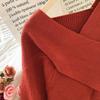 Women's Autumn/Winter 2021 Crossed Knit Short Sweater - Retro High Waist Loose Pullover.