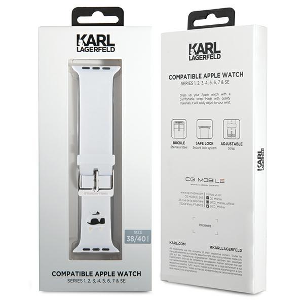 Karl Lagerfeld Pasek Klawmslcnh Apple Watch 38/40/41Mm Biały/White Strap 3D Rubber Choupette Heads