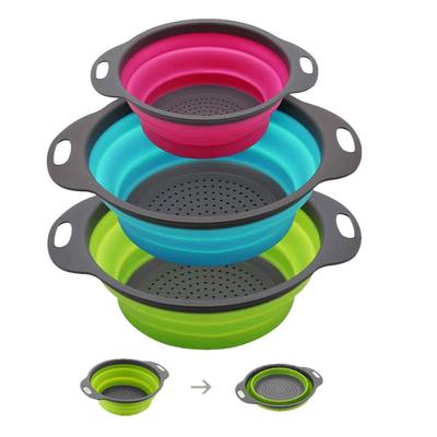 Collapsible Folding Kitchen Colander Strainer Colorful Silicone Colanders Draining Basket