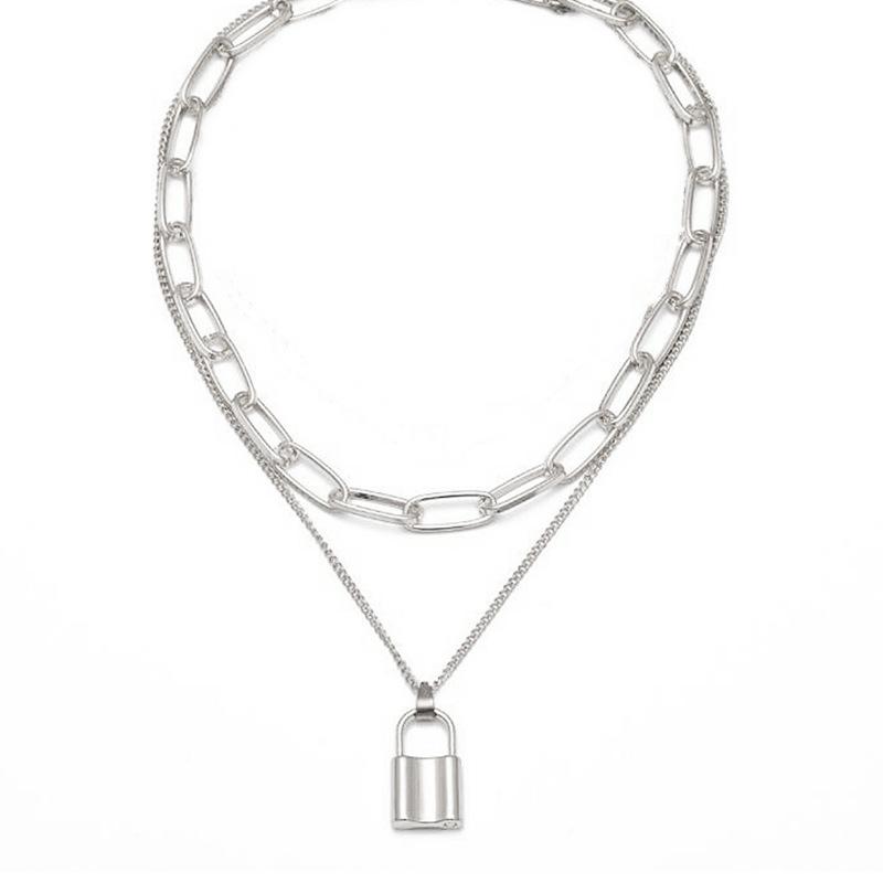 Personalized and creative cold wind women's sweater chain, retro street auction lock-shaped pendant necklace