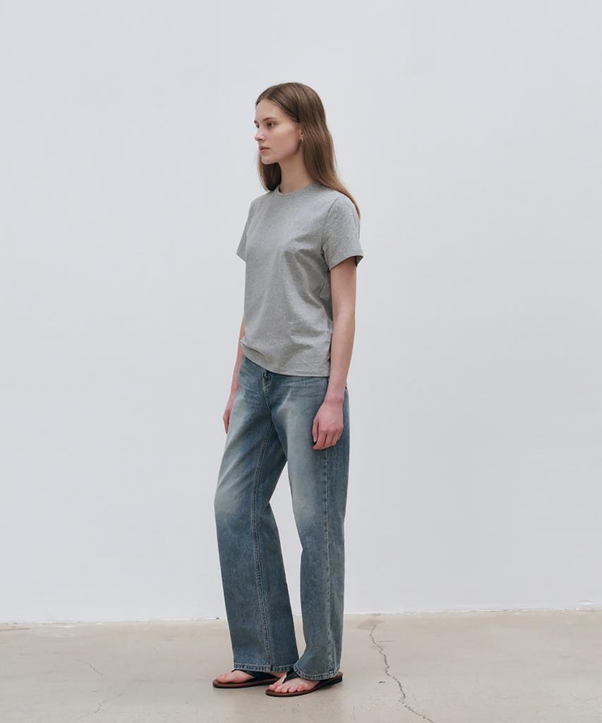LOEIL Solid Basic Short Sleeve T-Shirt - Melange Gray