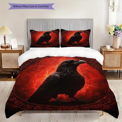 Juego de Ropa de Cama con Estampado de Cuervos Juego de Colcha Funda de Colcha Funda de Almohada Decoración del Hogar Regalo de Cumpleaños (1 * funda nórdica + 2 * fundas de almohada, sin núcleo)