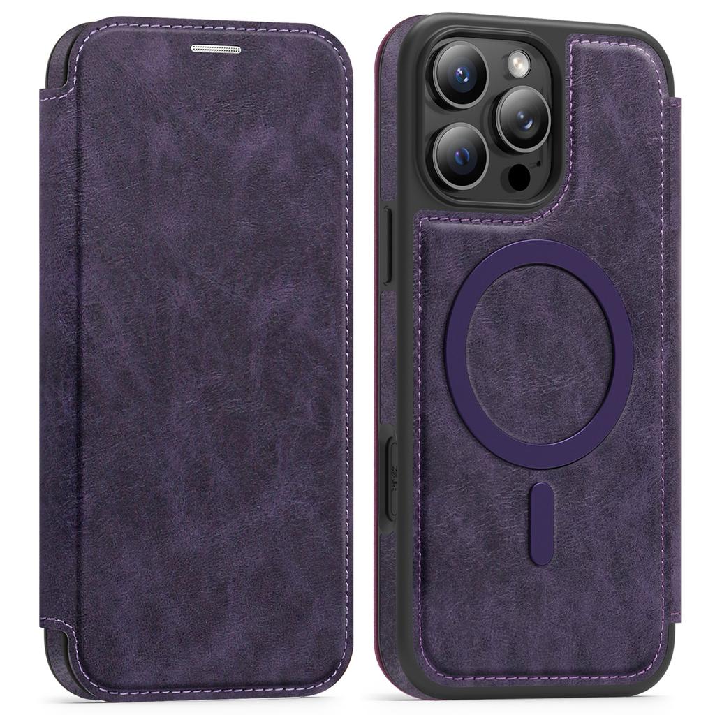 For iPhone 15 Pro Max Case Compatible with MagSafe RFID Blocking Card Holder Leather Phone Cover
