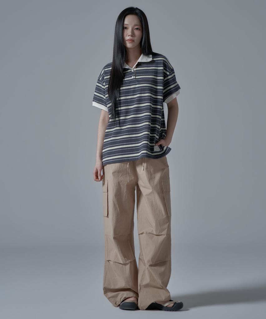 WAARFORWOMAN Wt-61 Rugby Half Collar Short Sleeve T-Shirt_Charcoal