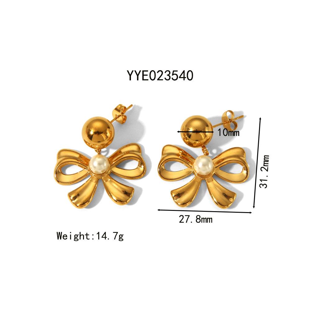 Gold Color Stainless Steel Bowknot Drop Earrings For Women Pierce Drop Stud Accessory