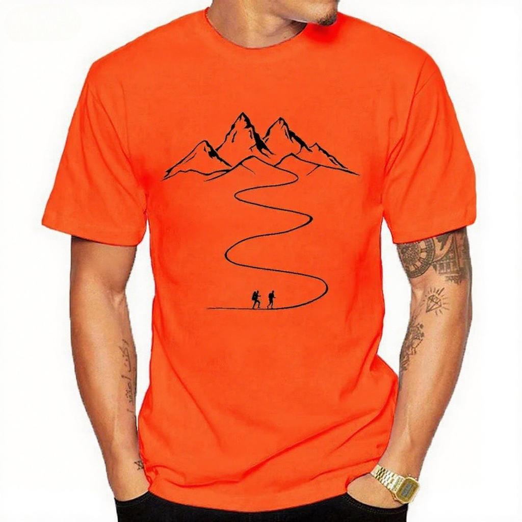 Bergpfad Grafik Bedruckte T-Shirts Sommer Rundhals Kurzarm Mode Street Herren T-Shirts