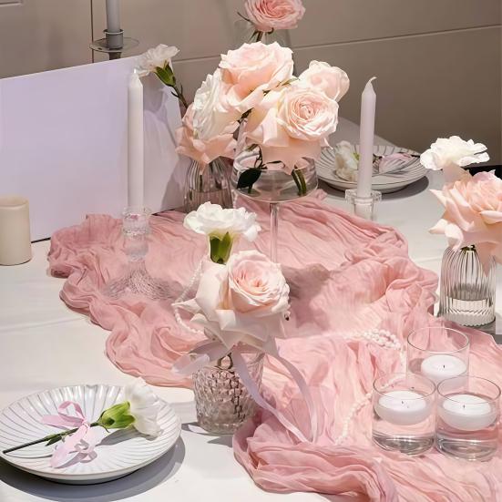 Cheesecloth Table Runner Wrinkled Boho Table Runner 6ft 10ft 13ft Rustic Farmhouse Table Runner for Wedding Engagement Bridal Shower Party Decoration