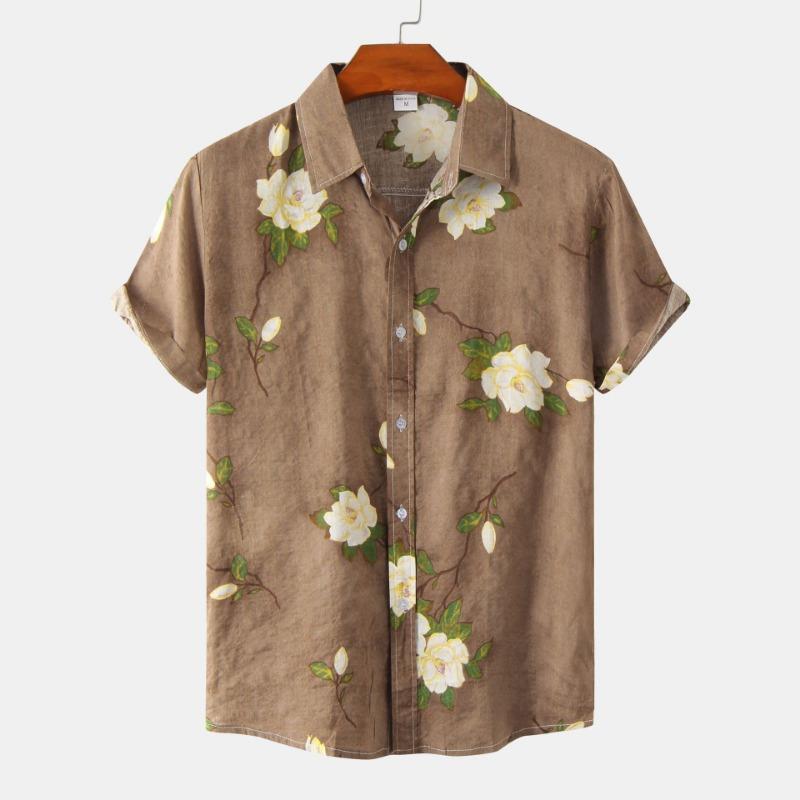 Men Short Sleeve Button Down Shirt Geometric Diamond Print Casual Summer Beach Shirt