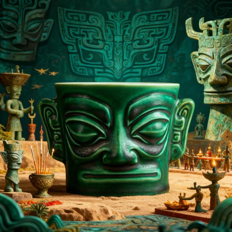 YuzhuXun Sanxingdui Gold Mask Ceramic Teacup Set