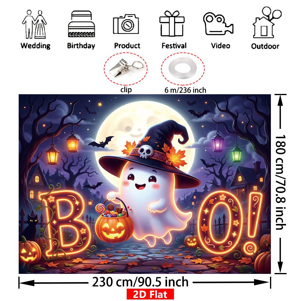 [2D Flat] 1 piece spine-tingling Halloween backdrop banner with ghost BOO patternzyc