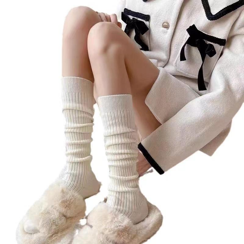 Women Long Socks Cashmere Women Boot Solid Wool Thigh Stocking Skinny Casual Cotton Over Knee-High Fluffy Female Long Knee Sock