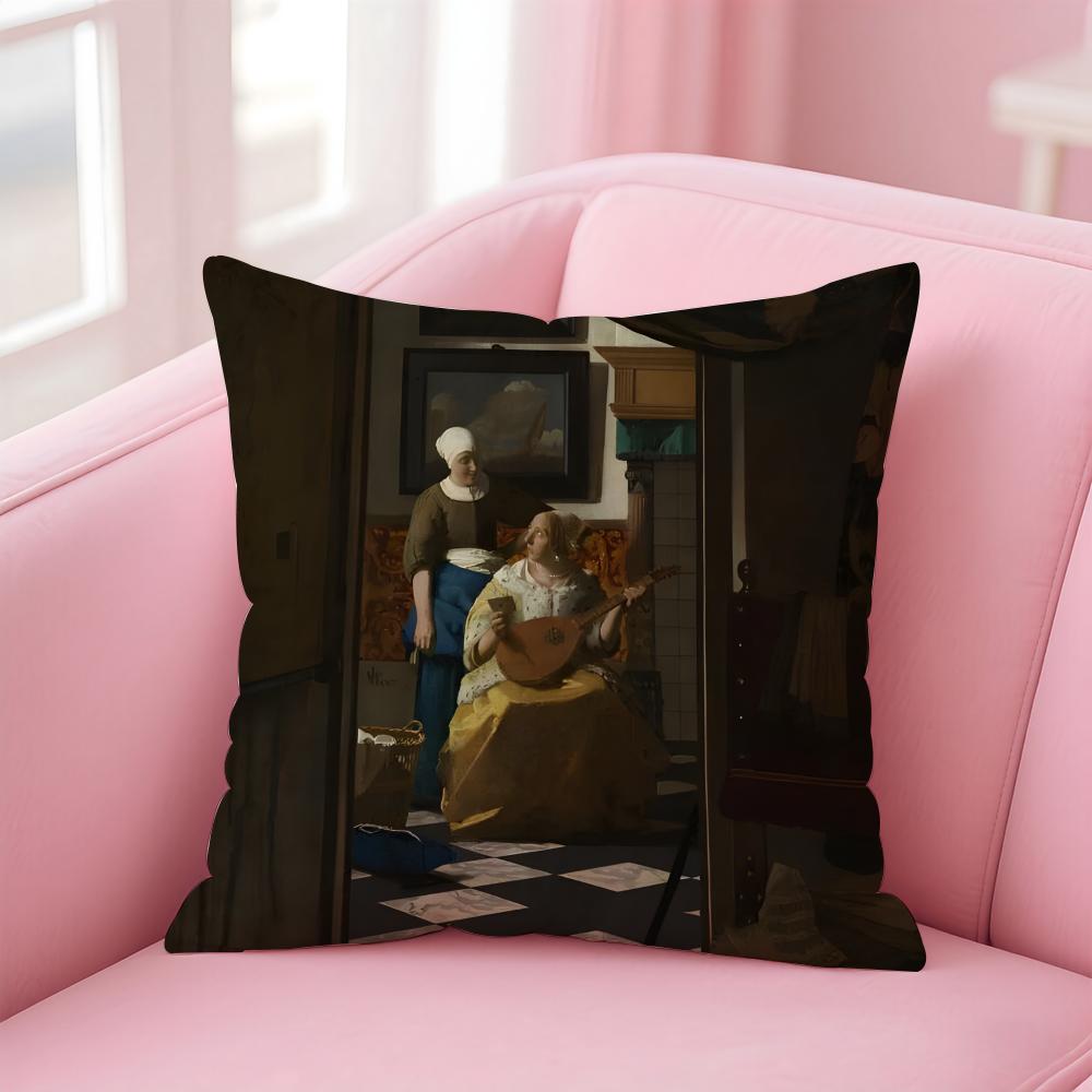 Artistic JJohannes Vermeer Cushion Cover Pillow Case Ultra Soft Skin Friendly Fabric Cloud Like Comfort Concealed Zipper