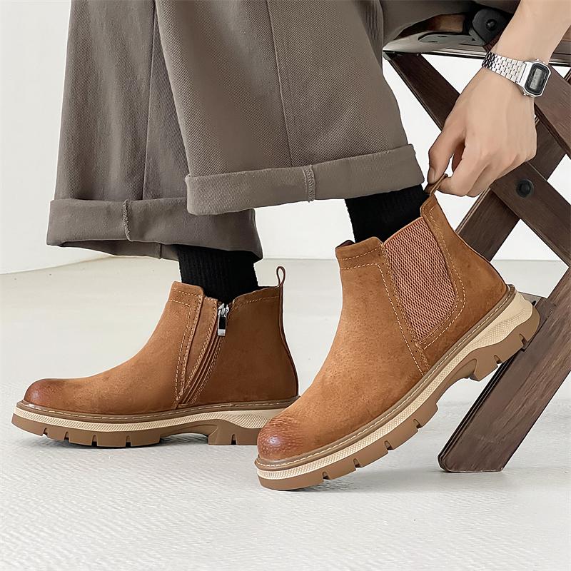 Fashion Autumn and Winter Brand Men Comfortable Side Zipper High Top Boots Fashionable New Style Thick Sole Anti Slip Retro Chelsea Boot