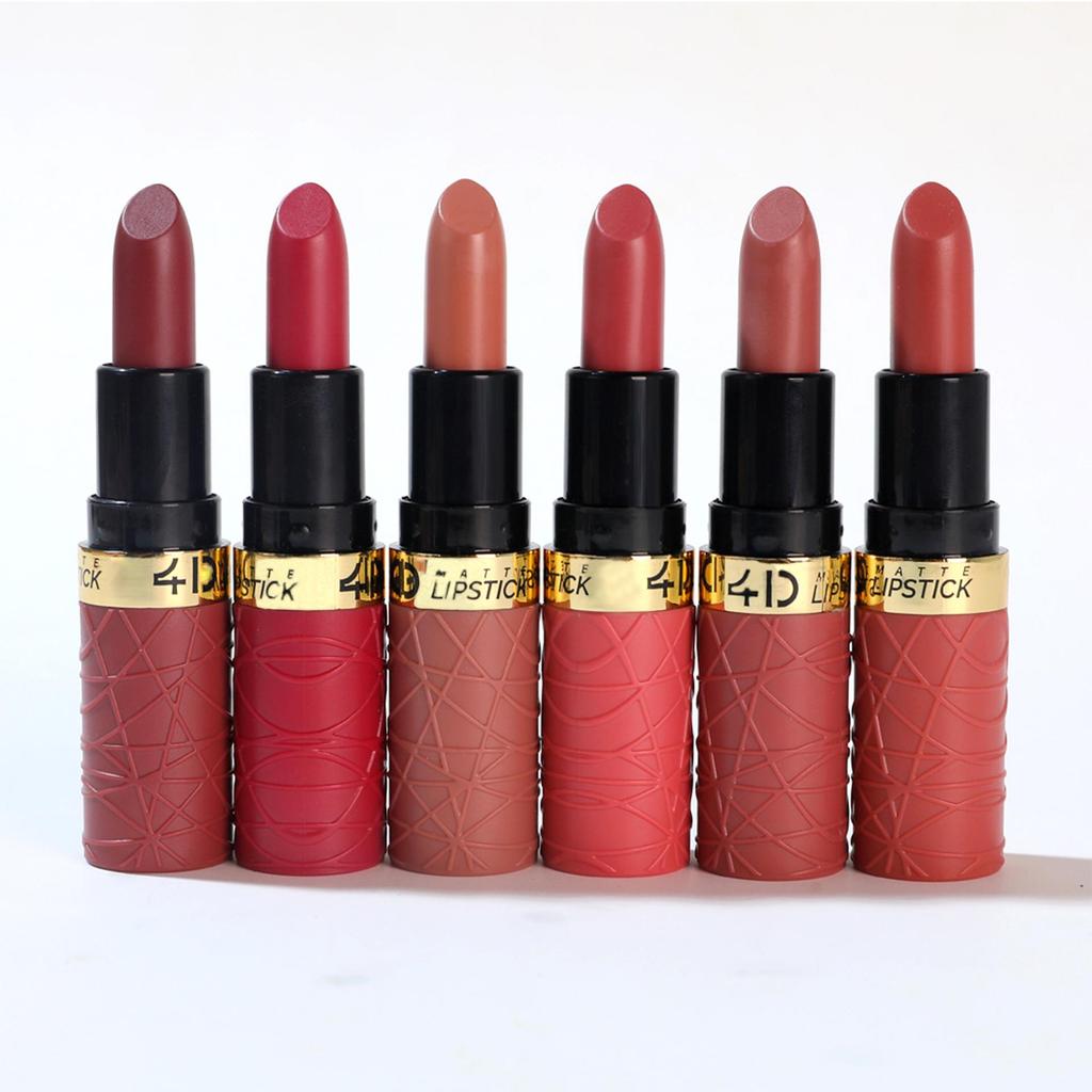 6-Piece Matte Brown-Red Lipstick Set: Long-Lasting and Modern.